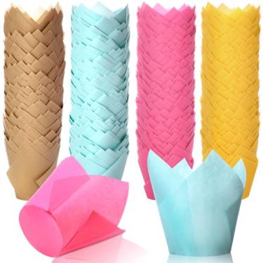 Imagem de Potchen 800 peças de forros de tulipa para cupcake, copos de panificação, forros de cupcake, revestimentos de tulipas à prova de gordura para festas, casamentos, aniversários, chás de bebê (sólido