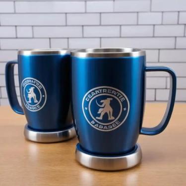 Imagem de Caneca Térmica Parede Dupla em Aço Inox Azul 800ml com Base Antiderrapante - Estilo Com Logo