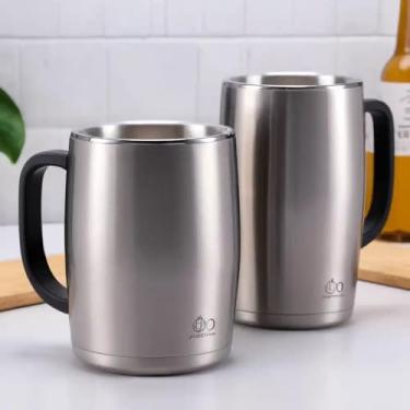 Imagem de Caneca Térmica Parede Dupla em Aço Inox Cinza 950ml com Tampa Hermética - Estilo Liso