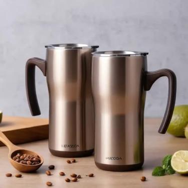 Imagem de Caneca Térmica Parede Dupla em Aço Inox Marrom 650ml com Alça Ergonômica - Estilo Minimalista