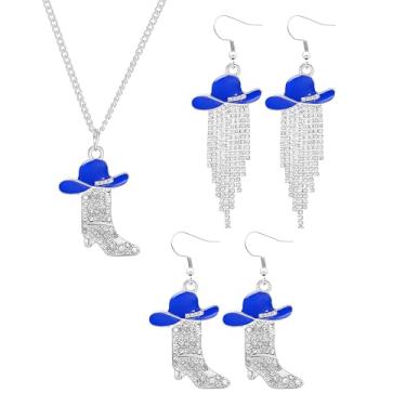 Imagem de Dreuyet Botas ocidentais de strass chapéus brincos colar botas brilhantes chapéu pingente vaqueira colar cowboy baile concertos roupas rodeio conjunto de joias country para mulheres, Middle, Strass