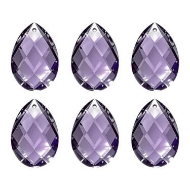 Imagem de PATIKIL Pingentes de cristal K9, contas de gota, pacote com 6 peças de prismas de lustre de 38 mm, contas de grade penduradas, lâmpada faça você mesmo para decoração de artesanato, roxo