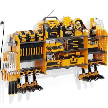 Imagem de Xankzi Organizador De Ferramentas Elétricas Para Montagem Em Parede Com Estação Carregamento, 45,5" Garagem, Suporte Furadeira Elétrica Sem Fio 3 Camadas, Réguas Tomada, Armazenamento Chaves Impacto