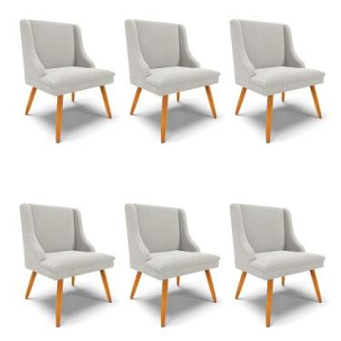 Imagem de Cadeira Sala de Jantar Pé Palito Castanho Kit 6 Liz Bouclê Cinza D03 -