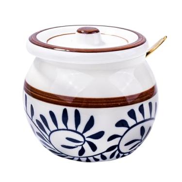 Imagem de Açucareiro de cerâmica estilo japonês com tampa e colher, tigela de açúcar de porcelana, recipiente de armazenamento para açúcar, sal, especiarias, pimenta, condimento (gt)