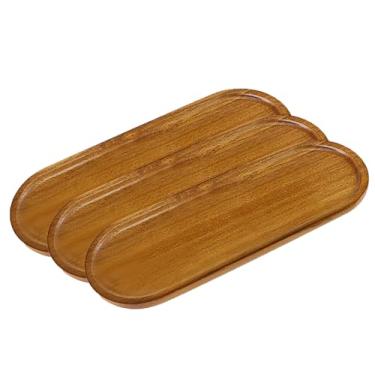 Imagem de VSUINGO Bandeja oval pequena de madeira (28,7 x 10,4 cm), pacote com 3, mini bandeja de servir para mesas de café, sobremesa, lanche, frutas, bandeja de madeira de acácia para vegetais, decoração de