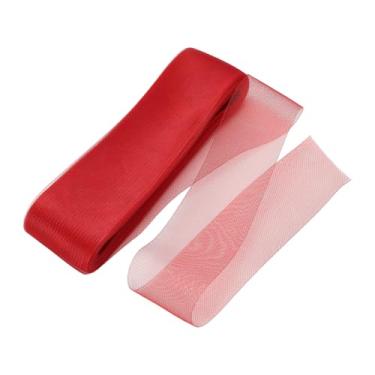 Imagem de HARFINGTON Trança de crina de cavalo rígida, 50 metros, 7,6 cm, acabamento macio de crina de cavalo para costura de desossada de poliéster, vestido de casamento, vestido de dança, aparamento, vermelho