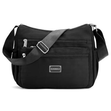 Imagem de RNIEGA Bolsa tiracolo feminina à prova d'água de nylon de grande capacidade com vários bolsos bolsa carteiro bolsa de mão, 1 preto, 12.5”L x 4.7”W x 8.6”H