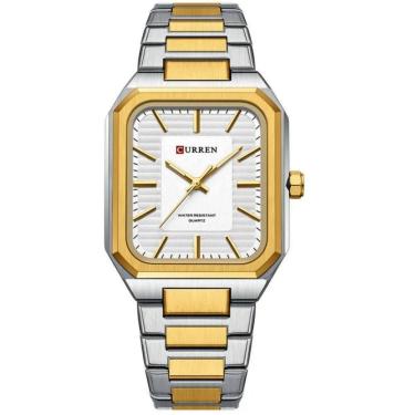 Imagem de Relógio Masculino Em Aço Inoxidável De Quartzo Casual Impermavel 3atm Branco Dourado