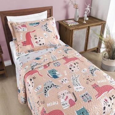Imagem de Colcha Solteiro Bouti Kids Dupla Face Estampado 2 Peças - Gatinha - Bi