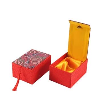 Imagem de Only My Live Home Caixa de armazenamento de joias chinesa de brocado de seda com enchimento de algodão, estojos de embalagem vintage para colar pulseiras presentes (vermelho, 14 x 10 x 7 cm)