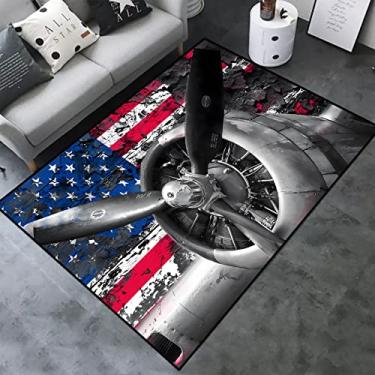 Imagem de Tapete vintage de avião, hélice, tapete de aeronave militar, retrô, bandeira americana, macio, com suporte antiderrapante, decoração de casa, decoração de quarto de jogador (aeronave-4, 100 cm x 159