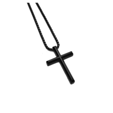Imagem de Colar masculino preto com pingente crucifixo/cruz preto, Símbolo de Fé e Proteção para Você