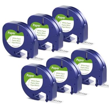 Imagem de Pacote com 6 fitas de substituição para refil Dymo LetraTag papel branco 1/5.1 cm x 13' Dymo Label Maker Refil Tape 12 mm, compatível com Dymo LetraTag 100H Plus LT-100T e LT-200B