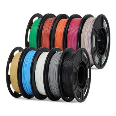 Imagem de YOUSU Pacote de filamento 3D fosco PLA 1,75 mm - 10 x 250 g (10 rolos) - preto, branco, marrom claro, cinza claro, verde, ciano, vermelho e azul, vermelho 1 amarelo azul 2, vermelho 2 verde azul2