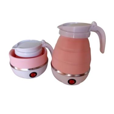Imagem de Chaleira Elétrica Dobrável, 600ml, 110V, Silicone e Aço Inoxidável, para Água, Leite, Café e Chá, Rosa