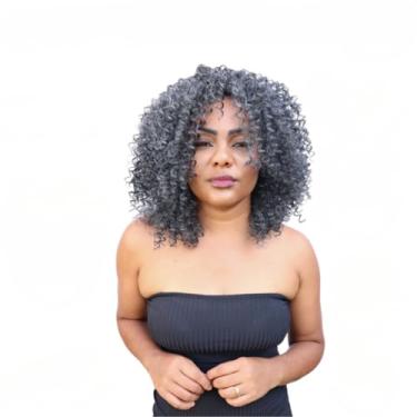 Imagem de Peruca Feminina Lace Wig 45 cm Cacheada Afro Fibra Organica Cheia Regulavel Perucas Femininas Cabelo(Silver ASH - Grisalho)
