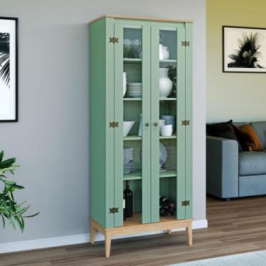 Imagem de Cristaleira Buffet 2 Portas Mel / Branco 180cm - Movel bento, Mel/Oliv