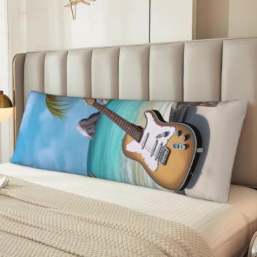 Imagem de Capa de travesseiro corporal Guitar on The Beach Fronha de microfibra ultramacia respirável e sedosa com zíper decorativa para cama para adultos, 50 x 137 cm