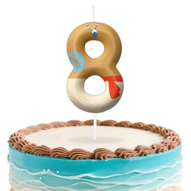 Imagem de Velas de aniversário número 8 do Havaí, topo de bolo com tema de ilha para decoração de bolo para meninos e meninas, decorações de aniversário, suprimentos de festa, velas numéricas para decoração de