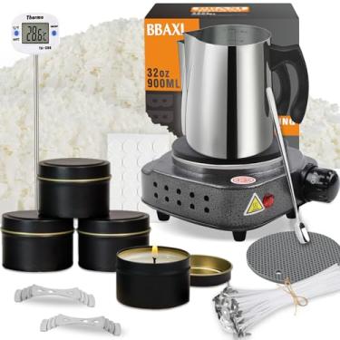 Imagem de BBAXI Kit de fabricação de velas com placa quente eletrônica, derretidor de cera de vela para derreter cera, incluindo panela de derretimento, placa quente para derretimento de cera, cera de soja