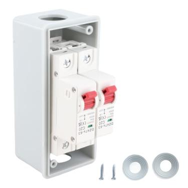 Imagem de QANYEGN Disjuntor de potência das caixa de distribuição externa, 2 circuito MCB tipo C Caixa de distribuição à prova de água ao ar livre, à prova de chuva para interno e externo (C20+C20)