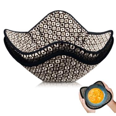 Imagem de Conjunto de 2 tigelas de microondas 10 x 18 x 18 cm almofadas quentes de tecido de poliéster com cor preta e branca - suporte de panela para micro-ondas para alimentos - Sopa de Ramen ou panela