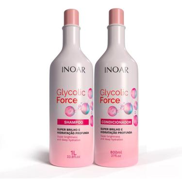 Imagem de Kit Shampoo Inoar Glycolic Force Super Brilho e Hidratação Profunda 1 Litro e Condicionador 800ml