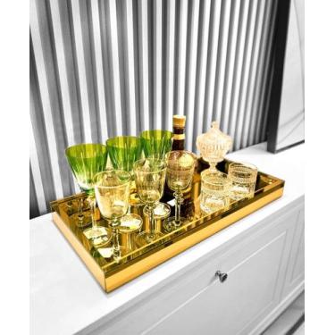 Imagem de Bandeja Grande Espelho Dourado Luxo - Inova Decor