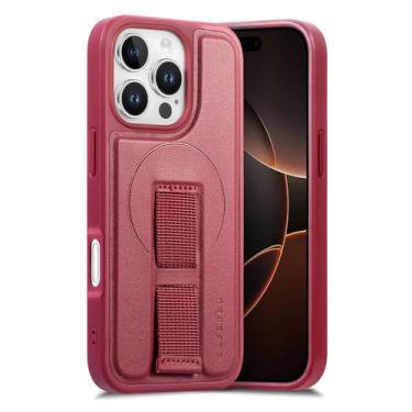 Imagem de Capa para iPhone 16e com pulseira protetora magnética e capa de couro à prova de choque (para iPhone 16e/vermelho)