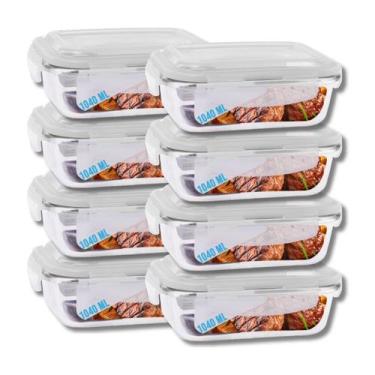 Imagem de Kit 8 Potes Hermetico Vidro Liso 1040ml Grande Marmitas Frutas - Pra c