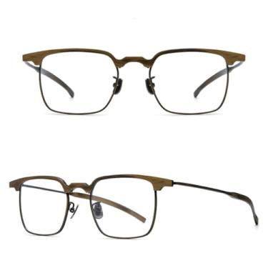 Imagem de VFDHN Armação de óculos de titânio masculina, vintage, retrô, tamanho grande, ultraleve (bronze C1)
