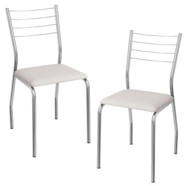 Imagem de Kit 2 Cadeiras Cromada Sala Jantar 2C140CR Corino Kappesberg Branco