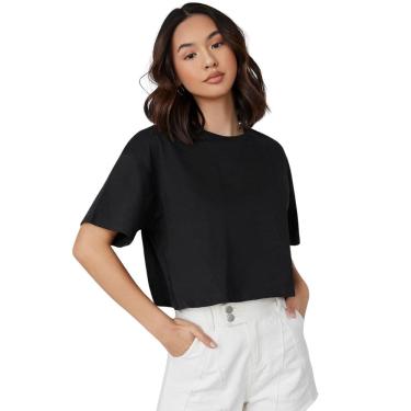Imagem de Camiseta Cropped Moda Fashion Algodão 30.1 Preto