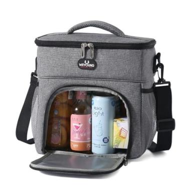 Imagem de Bolsa Térmica com Alça, Isolamento Duplo, Cinza, Compartimento Transparente, Marmita com Alca Transversal