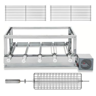 Imagem de Churrasqueira Gira Grill Inox, 5 Espetos Giratórios, 2 Grelhas Modular