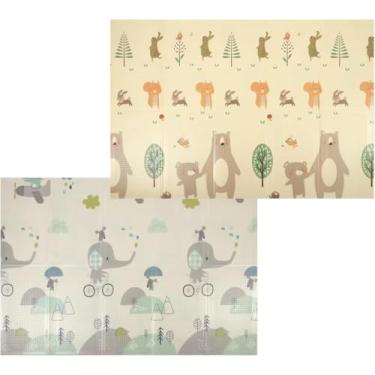 Imagem de Tapete Infantil Emborrachado Dobrável Dupla Face 10mm Grosso Pista Urso 10mm (Urso Elefante 180x150x9MM)