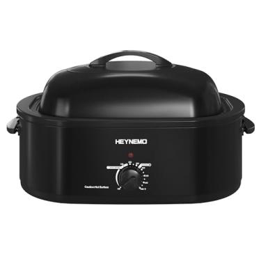 Imagem de Forno torrador de 20 litros com tampa de auto-alinhamento, forno elétrico de peru com função de descongelamento e aquecimento, temperatura ajustável, panela e rack removíveis, aço inoxidável, preto