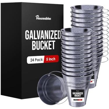 Imagem de Houseables Balde galvanizado, balde de metal pequeno, balde de metal, balde pequeno, mini recipiente de lata, com alça, latas de lata para artesanato, lembrancinhas de festa, doces, flores, decorativo