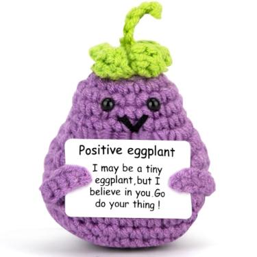 Imagem de ddLUCK Ímãs de geladeira com cartão positivo, brinquedo engraçado de berinjela de lã, ímãs de geladeira, boneca de crochê para decoração de cozinha, presentes de alegria para meninos e meninas