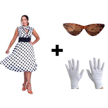 Imagem de Fantasia Vestido De Bolinha Adulto Anos 60 Completa Festa Disco Vintag