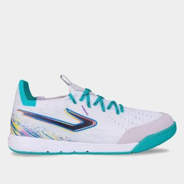 Imagem de Chuteira Futsal Topper Dominator Fuse II Unissex, Branco, Verde água, 