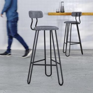 Imagem de Conjunto 2 Banquetas Altas com Encosto Ginger Estrutura Preta - Metali