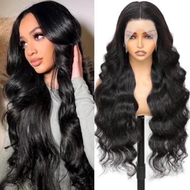 Imagem de Peruca de cabelo humano ondulado com tela HD 33 x 15 cm, cabelo humano ondulado para mulheres, 180% de densidade, cabelo virgem brasileiro, pré-arrancado, sem cola, peruca ondulada do corpo, preto