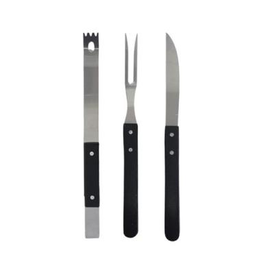 Imagem de Kit 3 Peças Para Churrasco Cozinha Inox Prático Cabo De Madeira Modern
