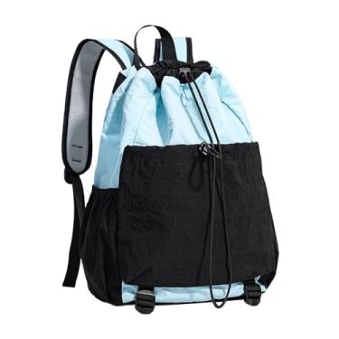 Imagem de Baoblaze Mochila com cordão, bolsa de raquete de grande capacidade com fecho de cordão, bolsa de raquete de tênis, mochila de tênis para esportes de pickleball, Azul Preto