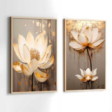 Imagem de Conjunto Quadros Decorativos com Moldura Rosas Branca e Dourada Pintur