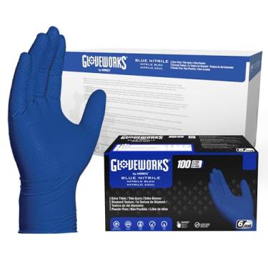 Imagem de GLOVEWORKS Luvas Descartáveis Industriais De Nitrila Azul Royal Hd, 6 Mil, Sem Látex, Textura Diamante Em Relevo, Grande, Caixa Com 1000 Unidades