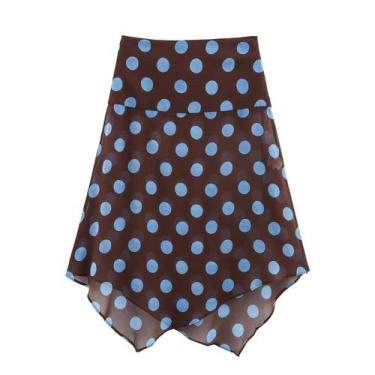 Imagem de Saia Midi Assimétrica De Chiffon Com Estampa De Bolinhas Azuis Para Mu
