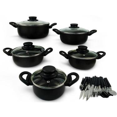 Imagem de Conjunto Caçarola 5 Peças Antiaderente Tampa Vidro Talheres